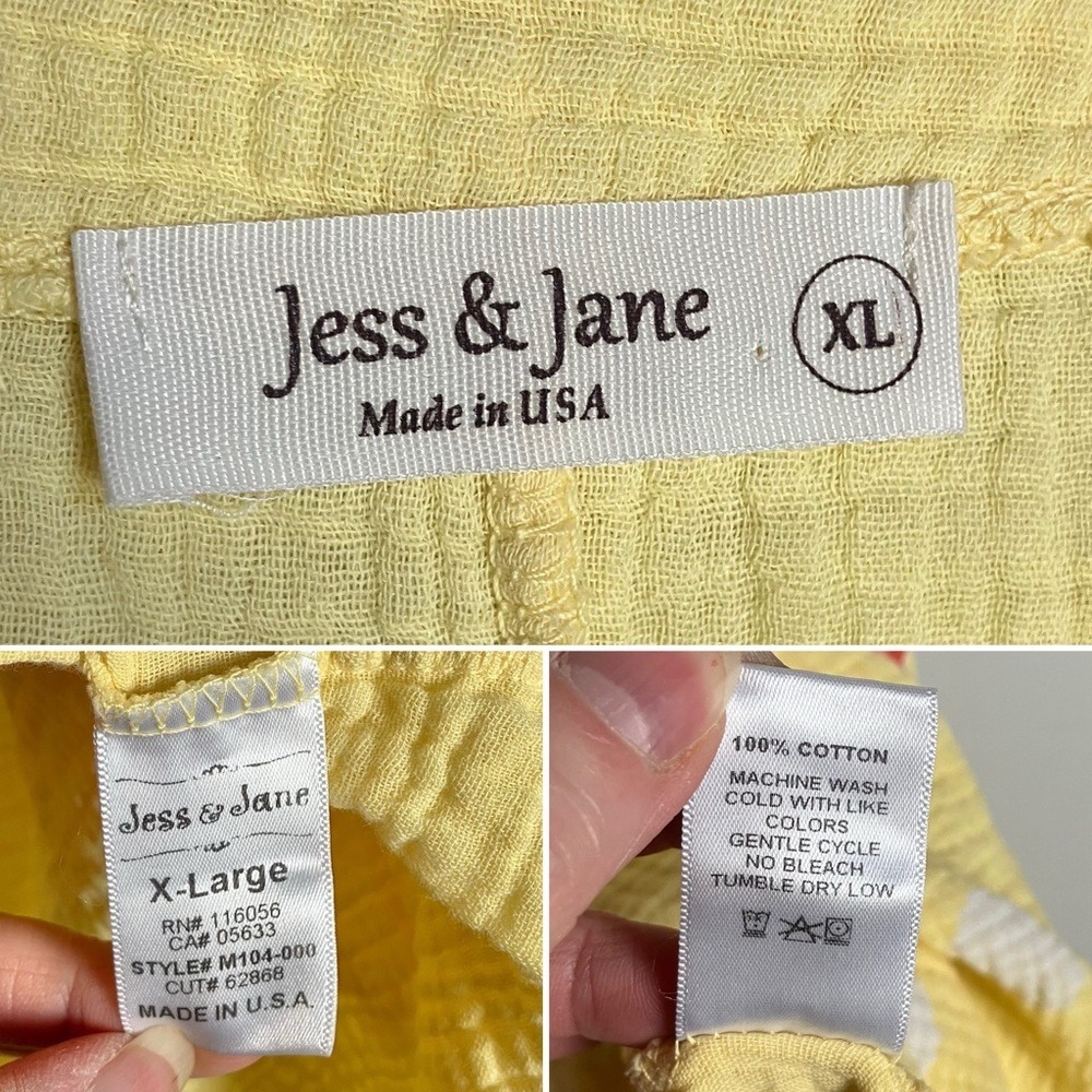 JESS & JANE Cotton Gauze Top XL Short Sleeve Floral Lagenlook Boho Spring Boho - Picture 6 of 10
